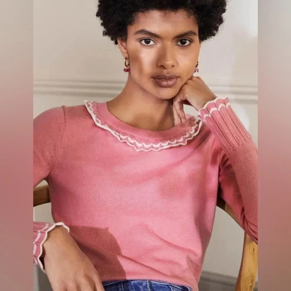 Boden Aimee Pointelle Sweater in Formica Pink Wool blend - Picture 1 of 12